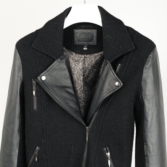 Line the Label Black Boiled Wool & Leather Moto Jacket - Picture 3 of 10